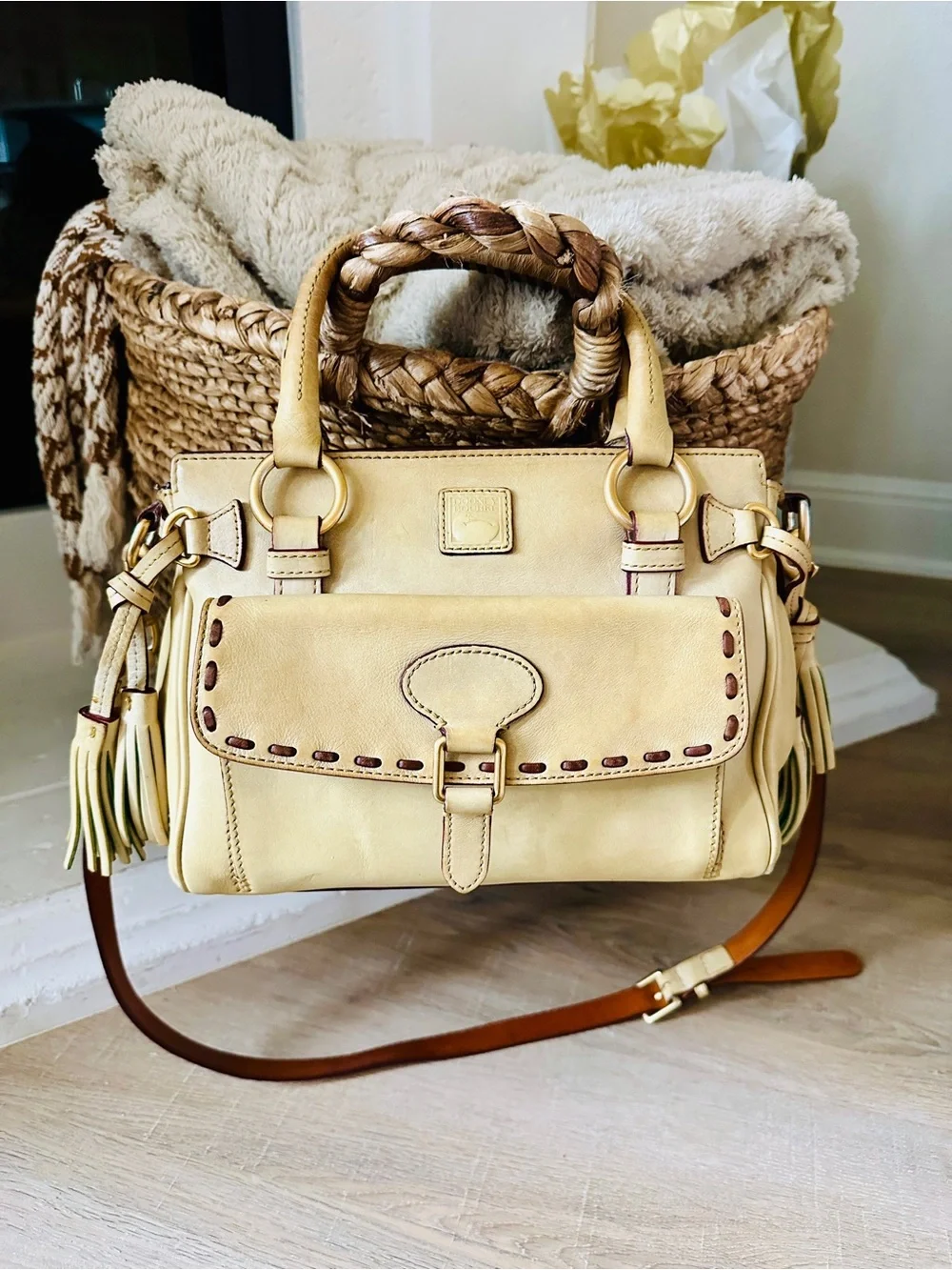 Dooney & Bourke Buttercream Florentine Leather Satchel Vintage